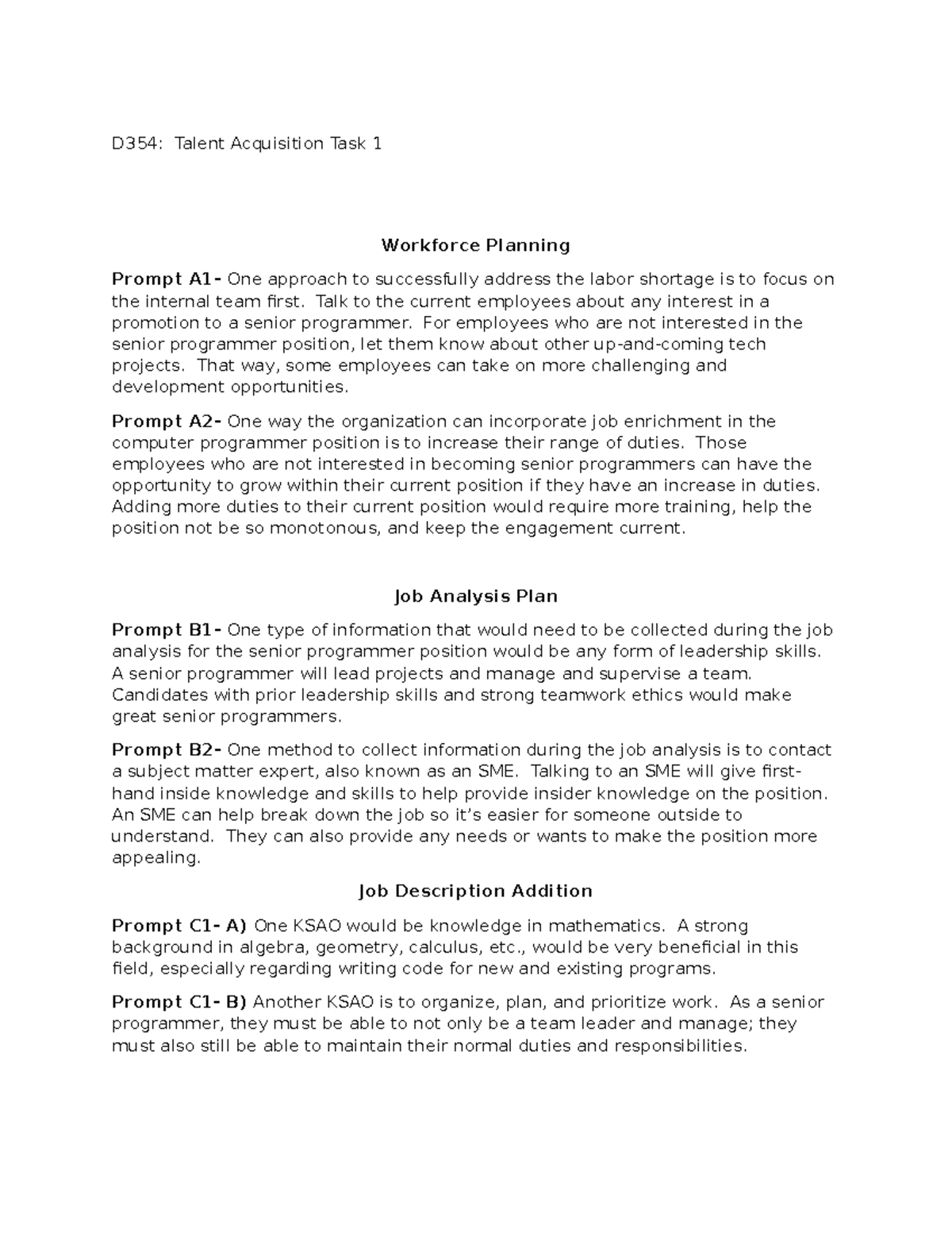 Talent Acquisition D354 - Task 1 - D354: Talent Acquisition Task 1 ...