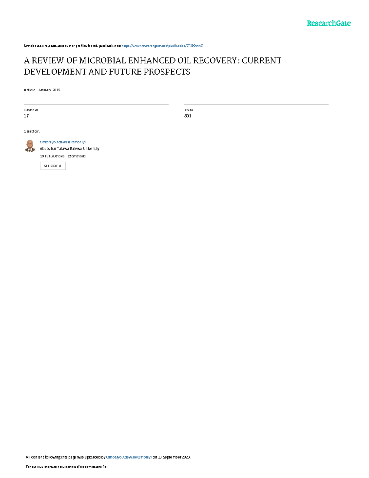 A REVIEW OF MICROBIAL ENHANCED OIL RECOVERY (MEOR): CURRENT TRENDS AND ...