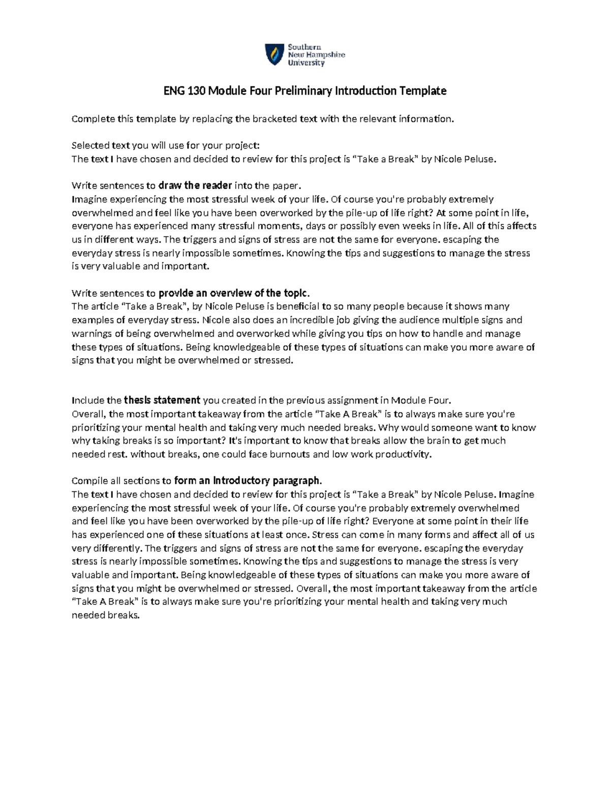 ENG 130 Module Four Introductory Template for 
