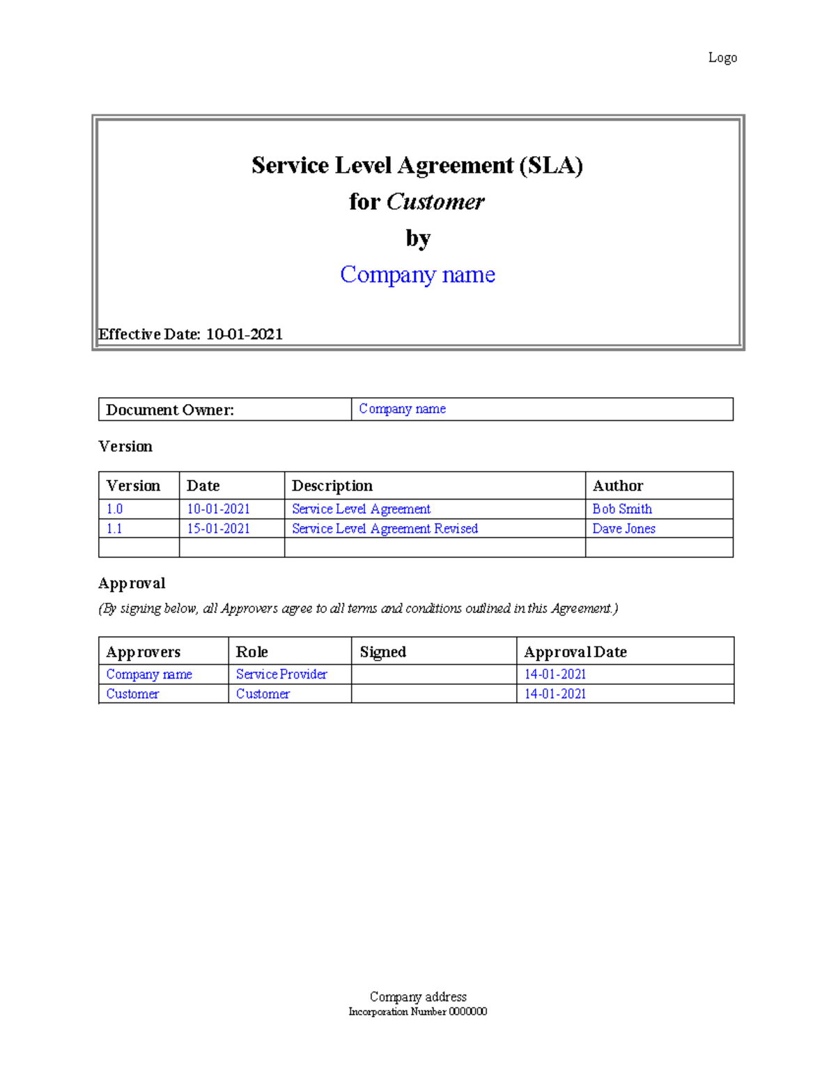 Service Level Agreement-SLA-Template - Service Level Agreement (SLA ...