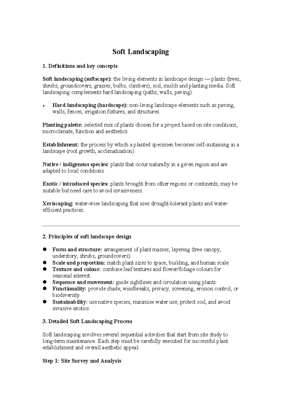 Landscaping Notes - Soft Landscaping Principles and Practices (Course ...