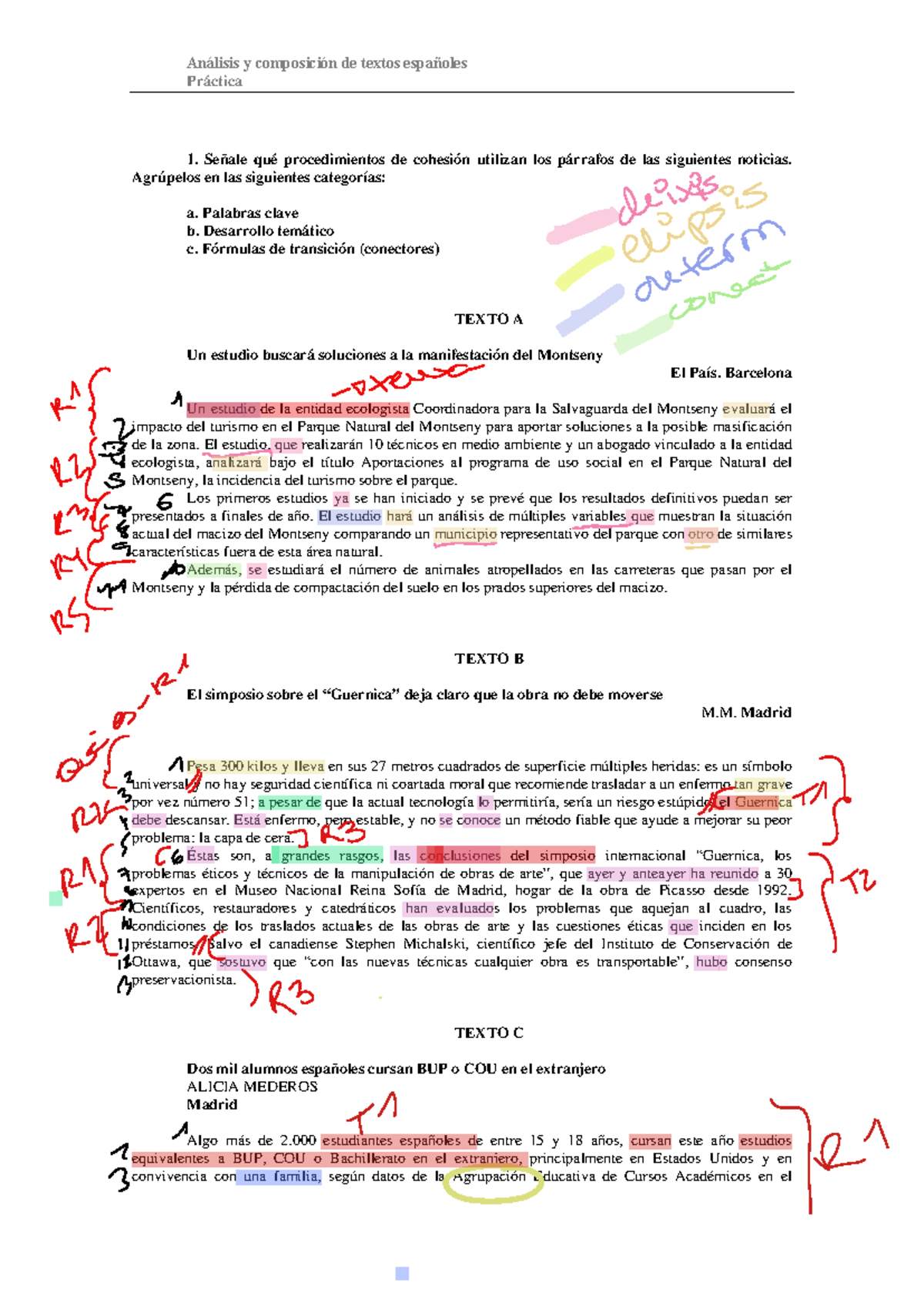 Cohesión y Mecanismos Gramaticales en Textos Españoles - Práctica 1 ...