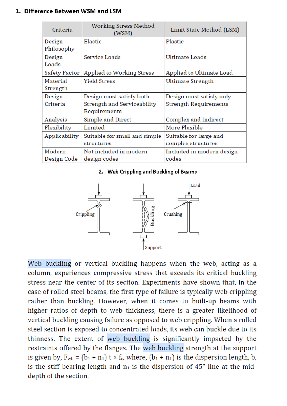 Steel Theory: WSM vs LSM, Web Crippling, and Failure Modes - Studocu
