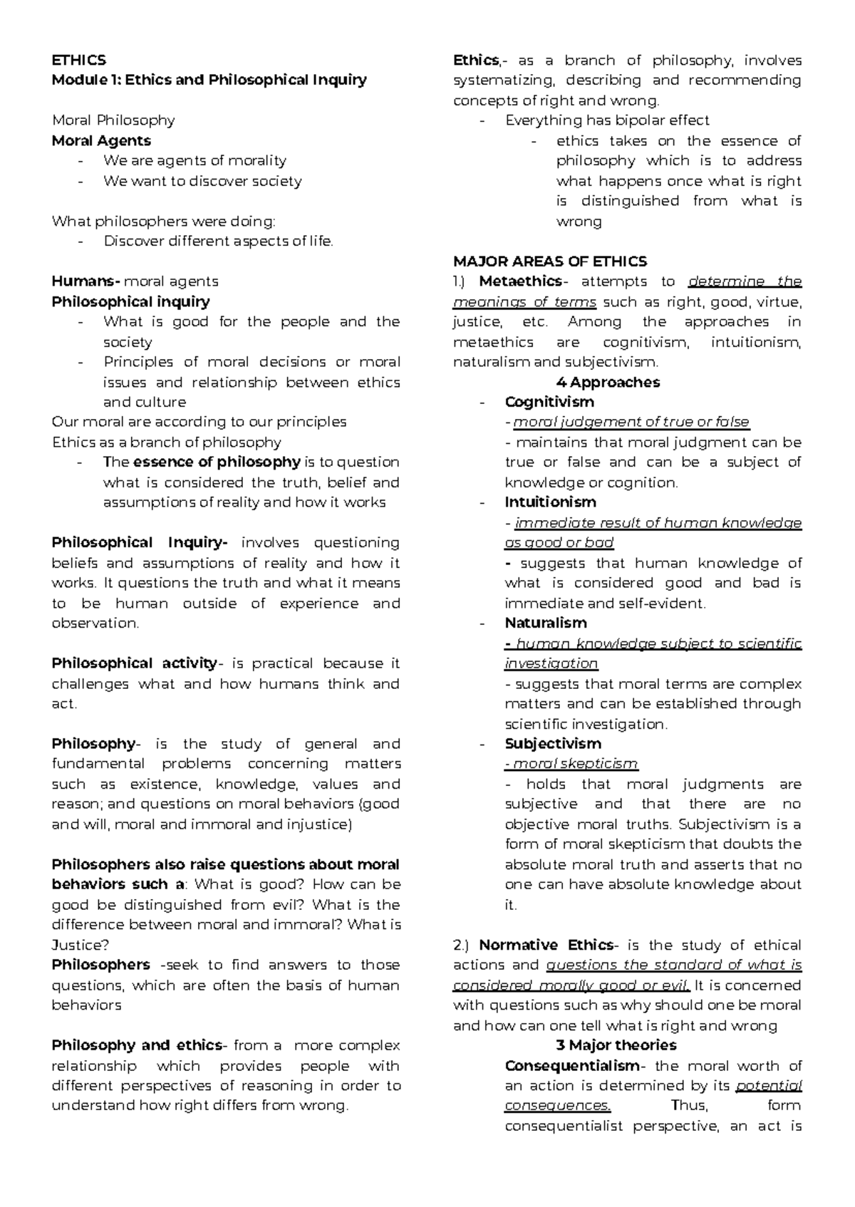 ETHICS 101: Comprehensive Review for Prelim Exam on Moral Philosophy ...