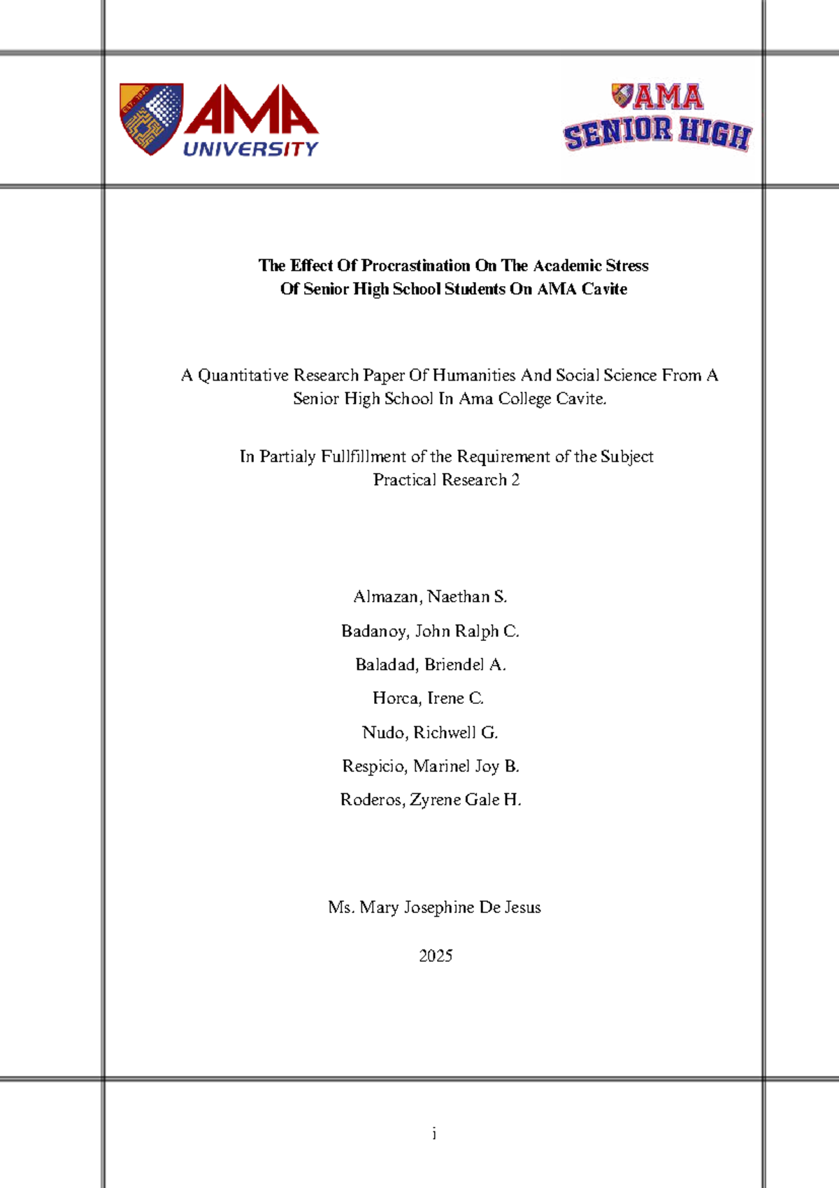 Effects of Procrastination on Academic Stress in Senior High School ...