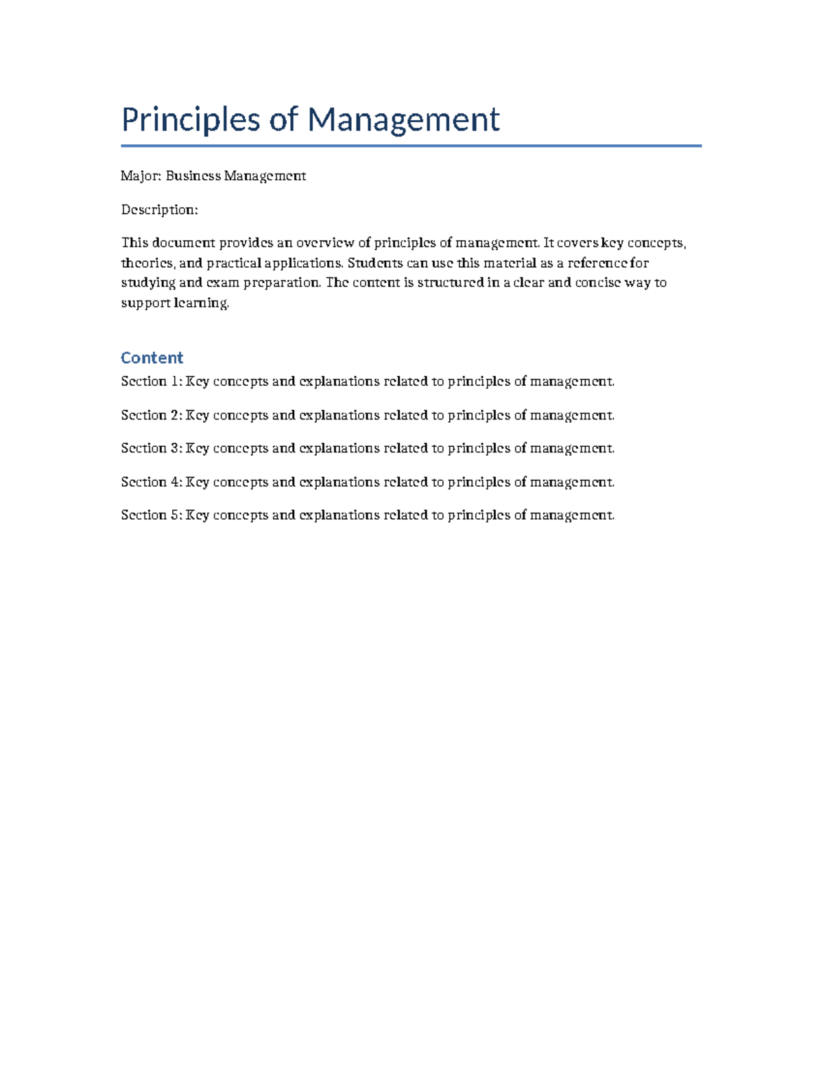 Principles of Management Overview: Key Concepts & Theories - Studocu