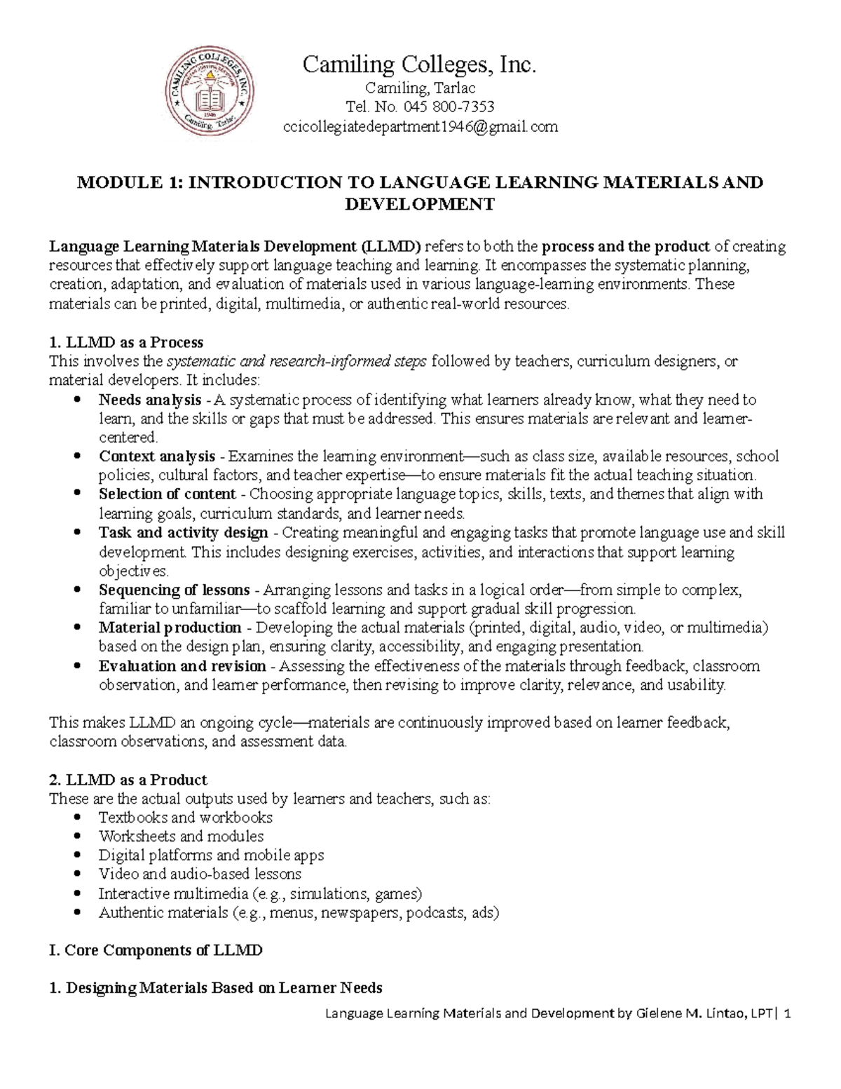 LLMD Module 1: Introduction to Language Learning Materials - Studocu