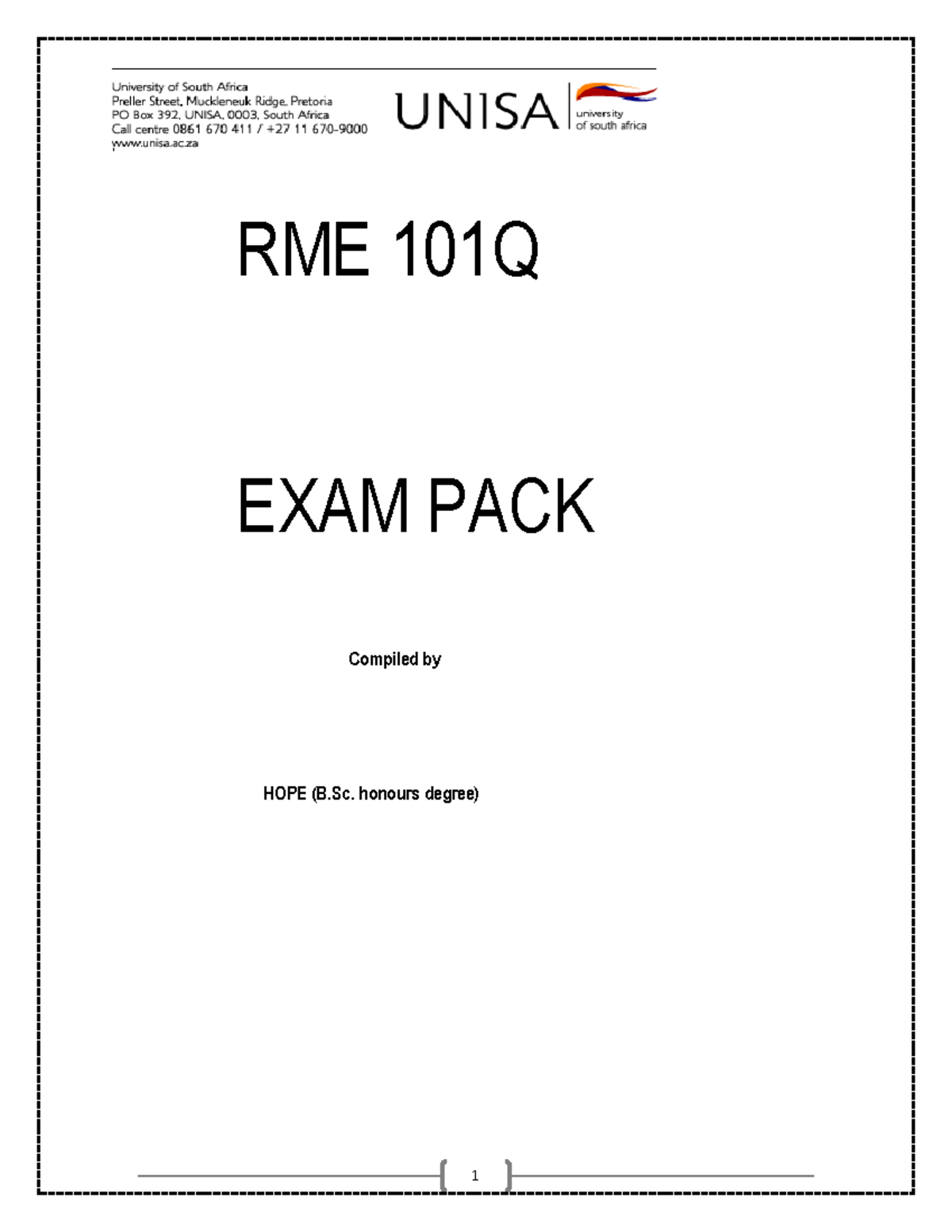 RME EXAM PACK 2-1 230913 192800 - RME 101Q EXAM PACK Compiled by HOPE ...
