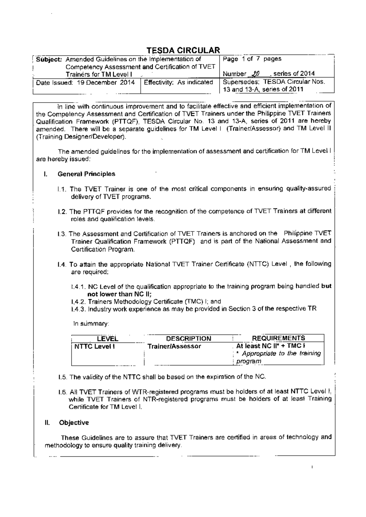 Amended Guidelines on Competency Assessment for TM Level I Trainers ...