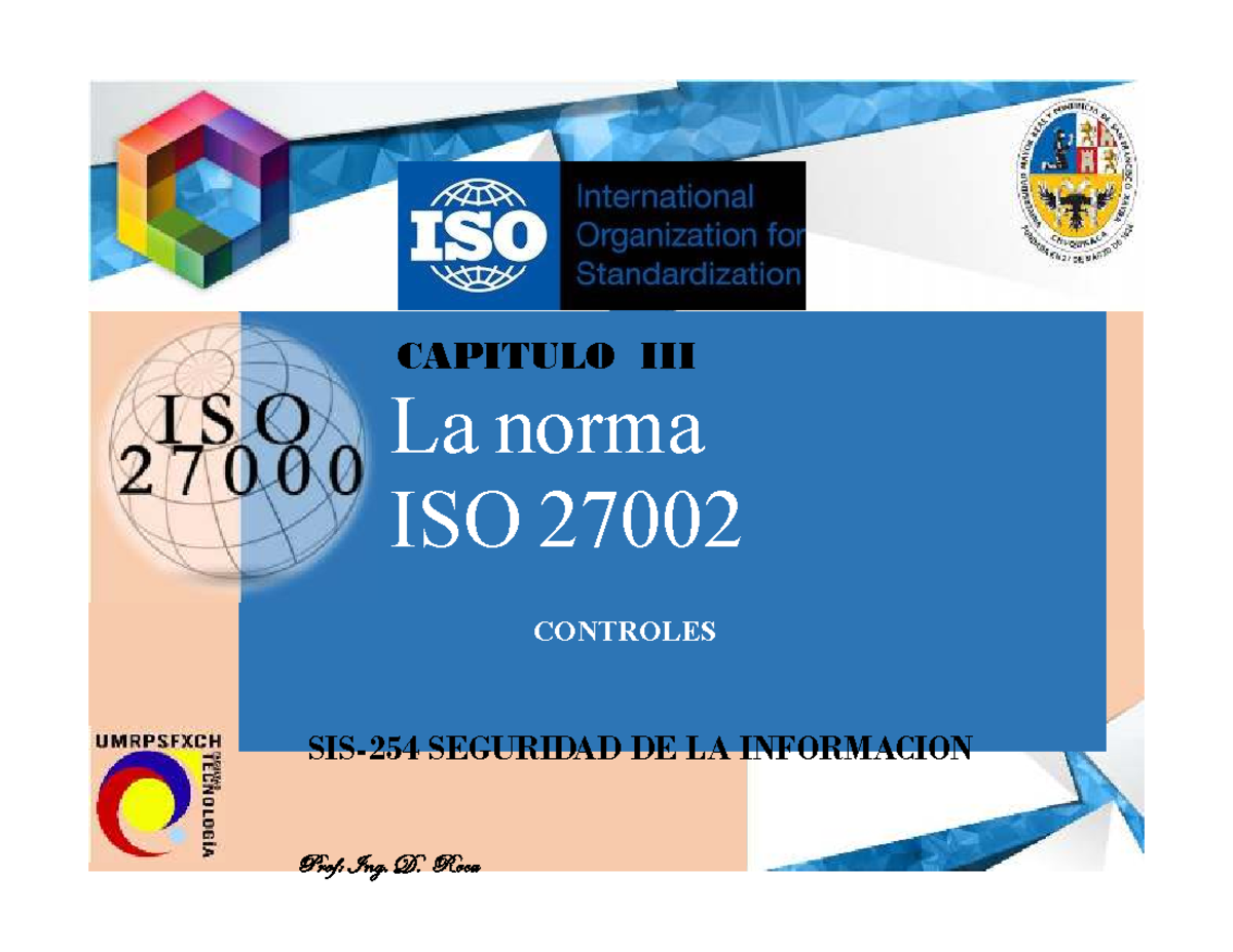 SIS254 - Capítulo III: Controles de Seguridad ISO 27002 - Studocu