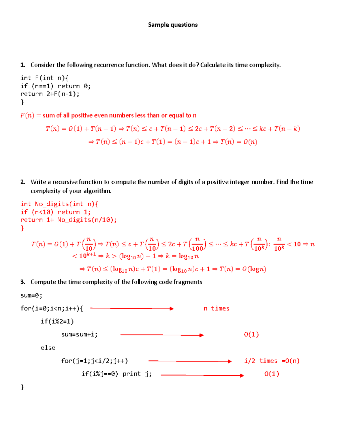 Sample 1-solution-combined - Sample questions 1. Consider the following ...