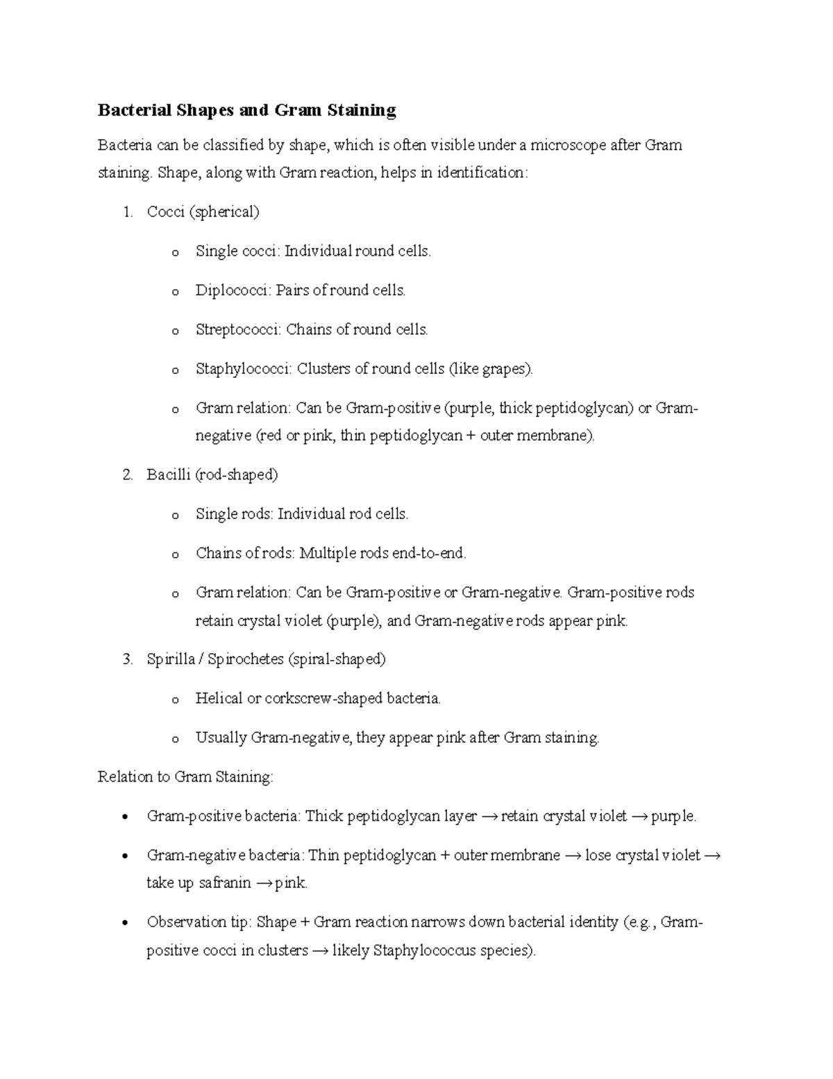 Bacteriology Notes: Bacterial Shapes & Gram Staining Overview - Studocu