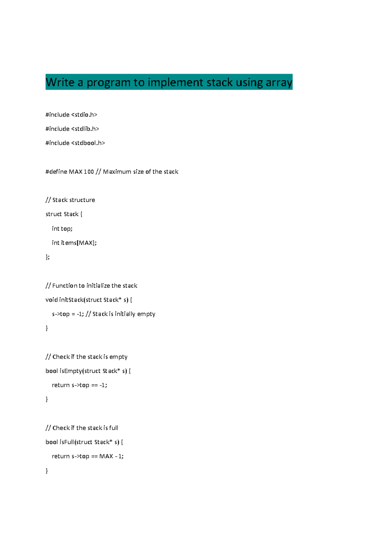 D.S ASSIGNMENT PRACTICAL: Stack Implementation Using Array & Linked ...