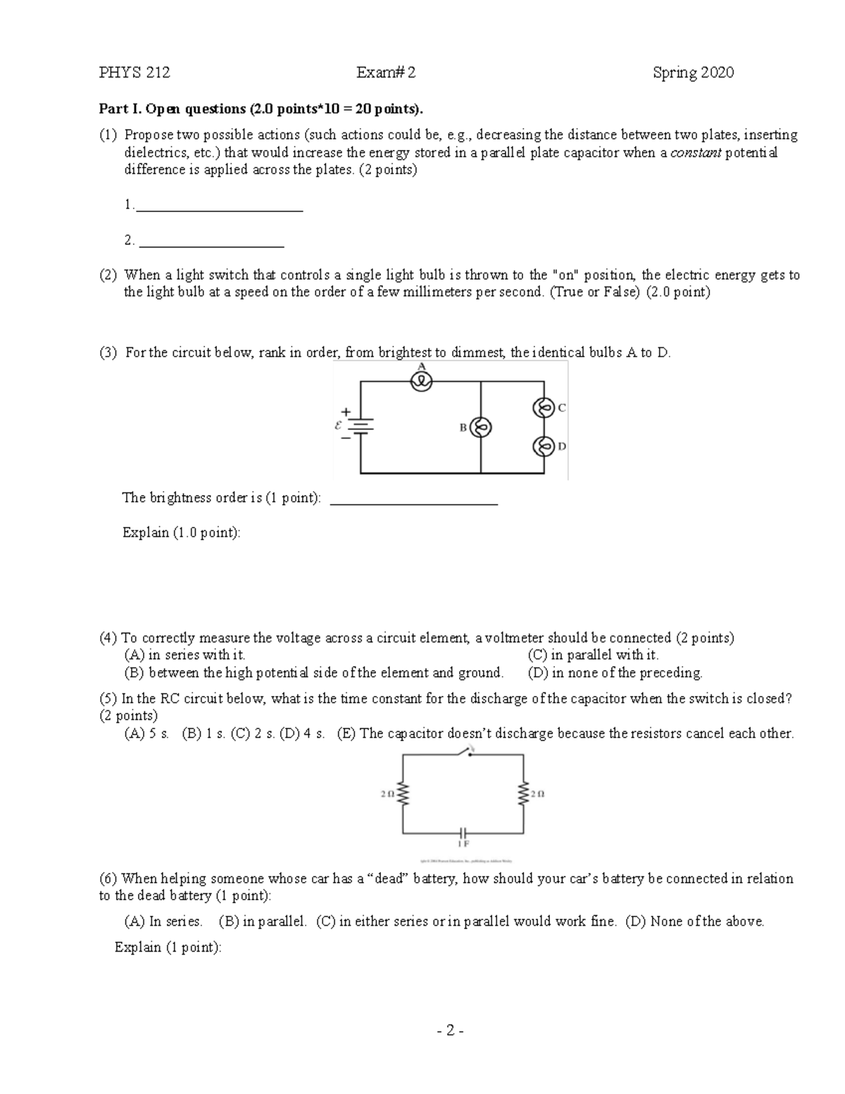 PHYS212-Exam2-Open - Comprehensive Questions & Calculations Guide - Studocu