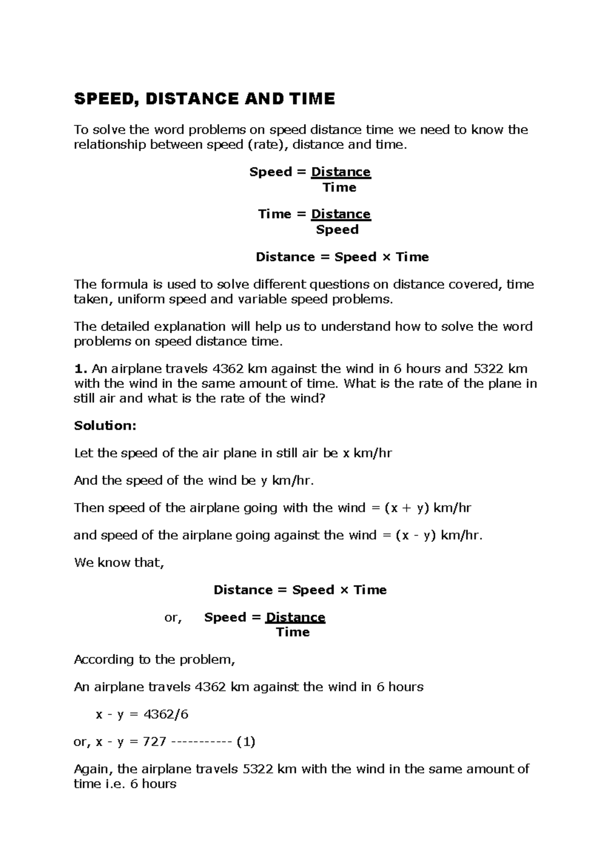 Maths Lesson: Speed, Distance, and Time Concepts Explained - Studocu
