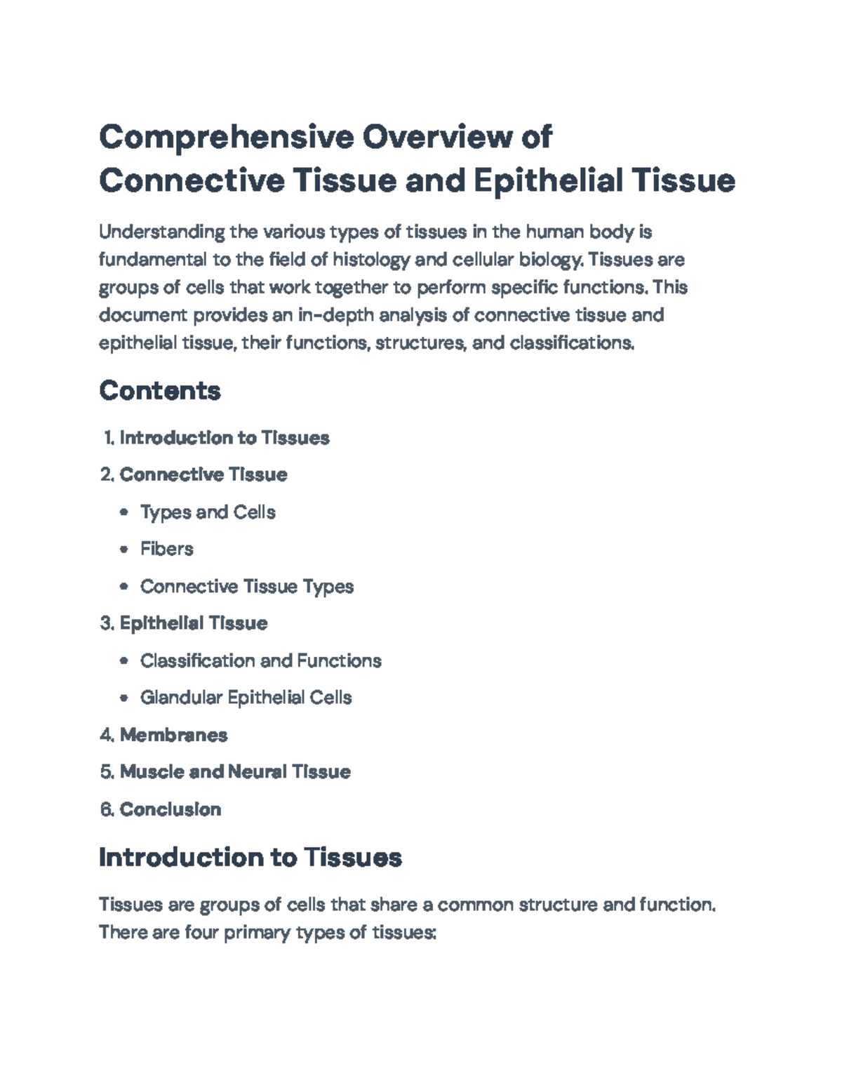 Comprehensive Overview of Connective and Epithelial Tissues ...