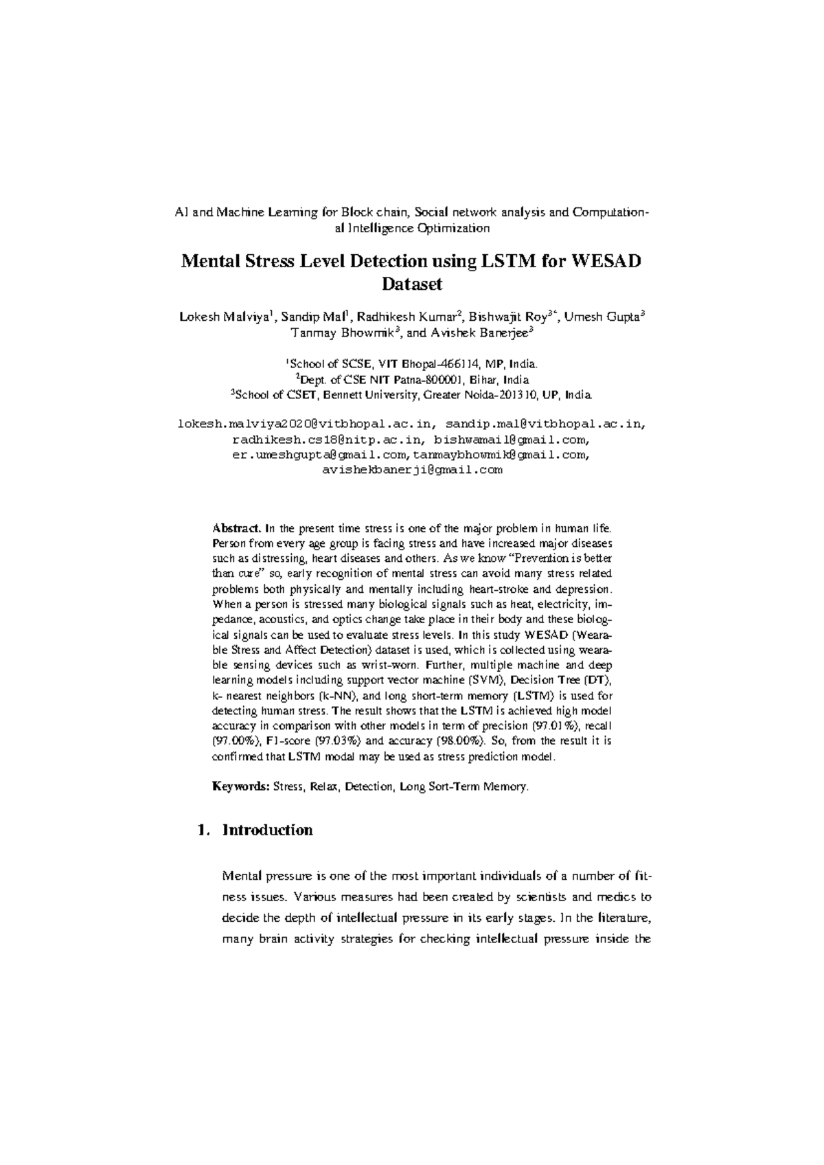 Final Exam: AI & ML for Stress Detection Using LSTM on WESAD Dataset ...