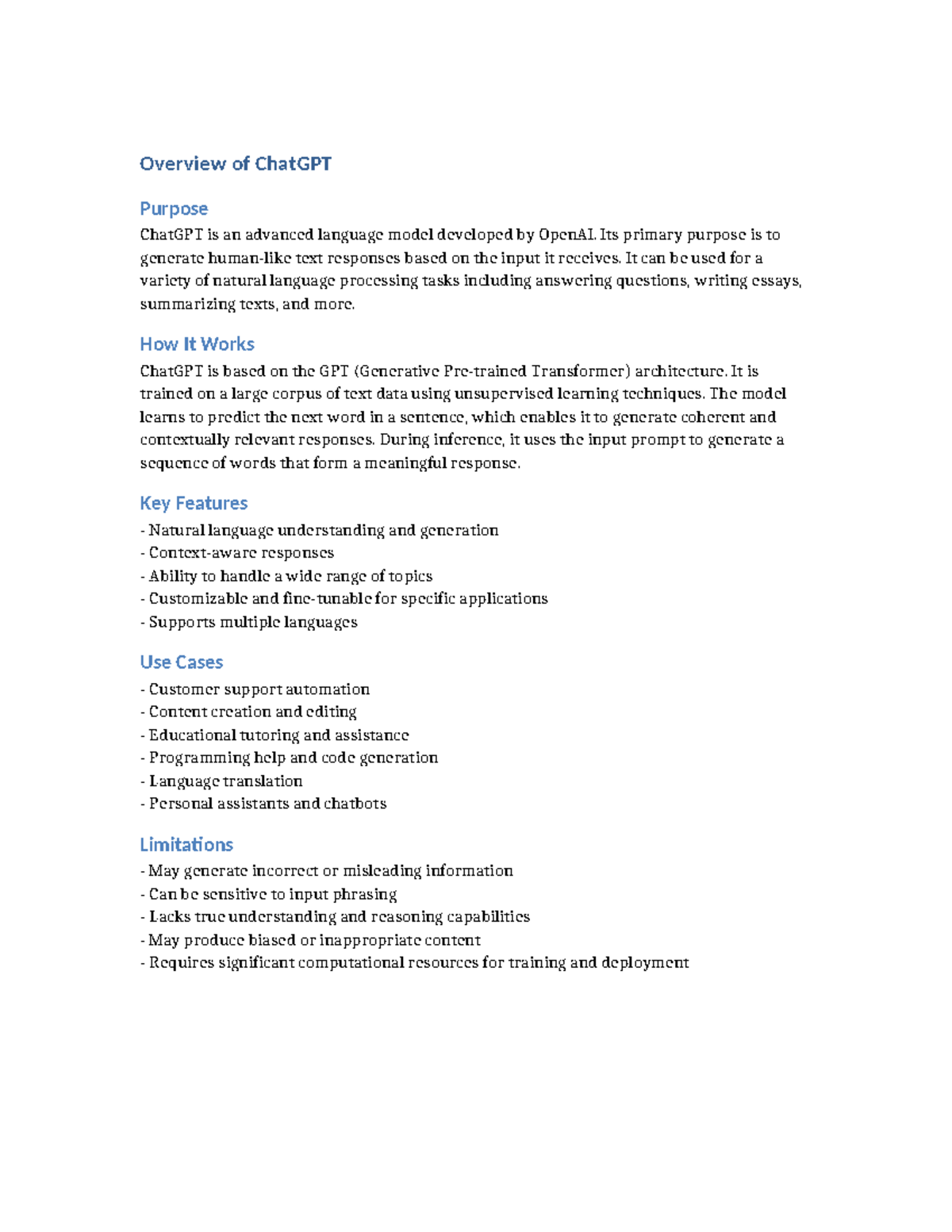 ChatGPT Overview: Key Features and Limitations Notes - Studocu