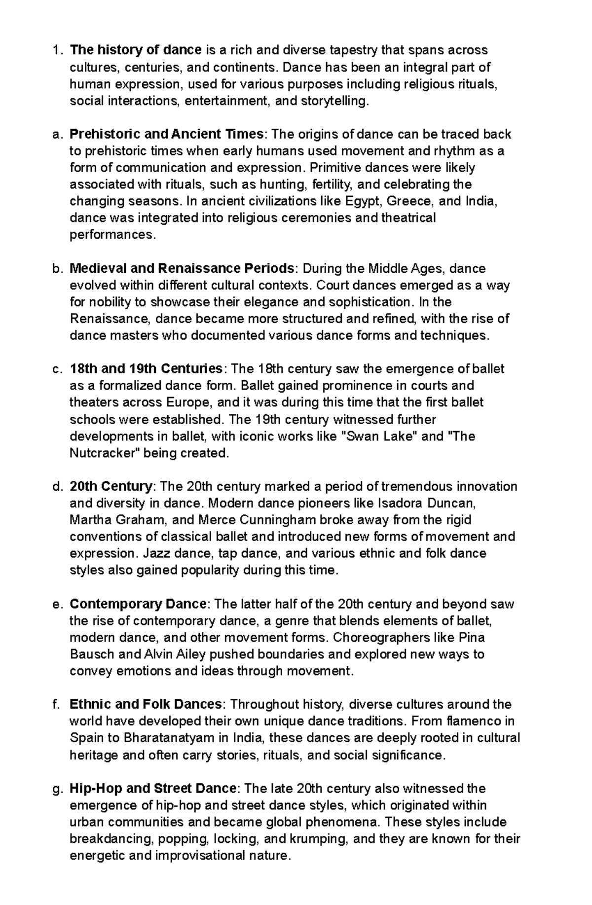History of Dance Assignment: An Exploration of Movement Through Ages ...