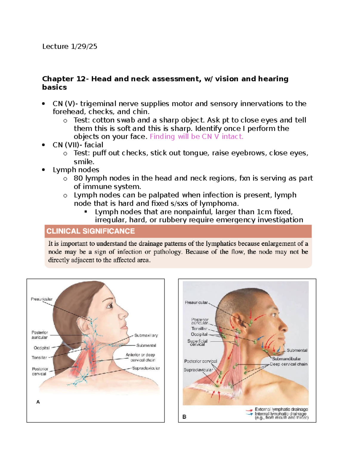 Lecture 1:29:25 - Lecture 1/29/ Chapter 12- Head and neck assessment, w ...