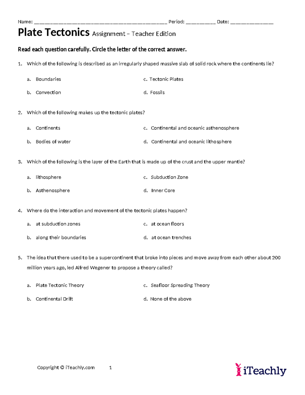5.3 Plate Tectonics Assignment - Teacher Edition Review Questions - Studocu
