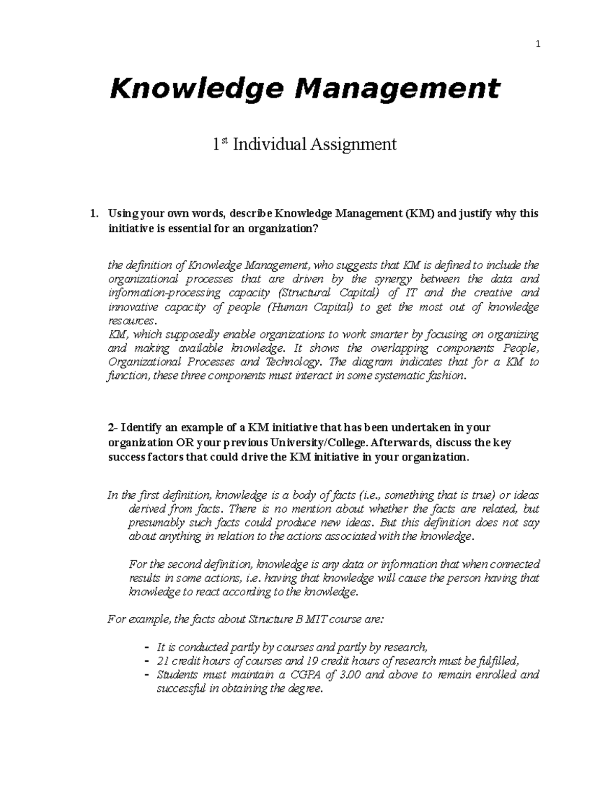 KM Individual Assignment: Defining Knowledge Management & Its ...