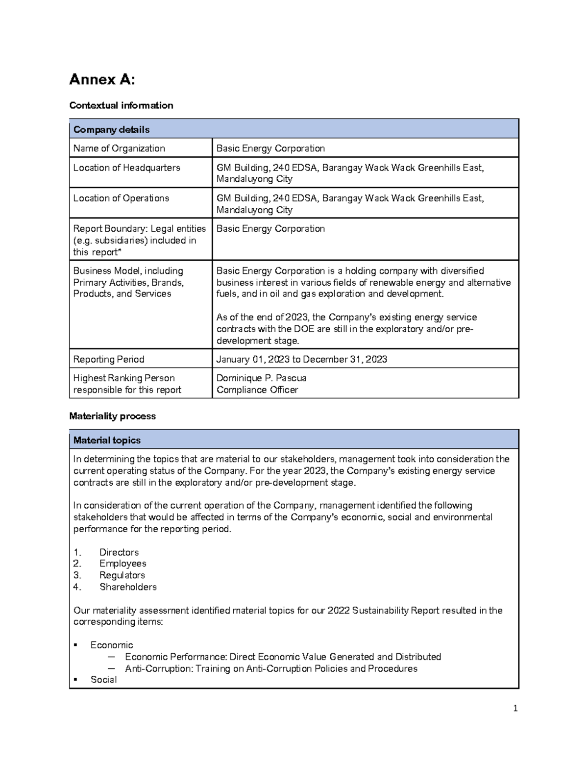 37 Basic Energy Corporation 2023 Sustainability Report Insights - Studocu