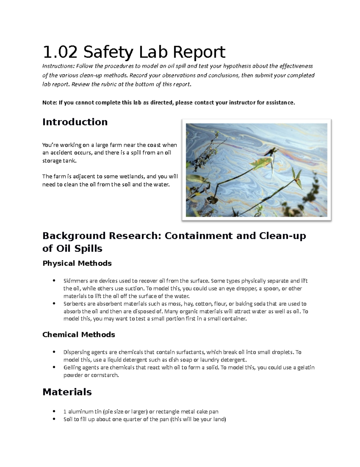 Agriscience L: Oil Spill Clean-Up Lab Report and Analysis - Studocu