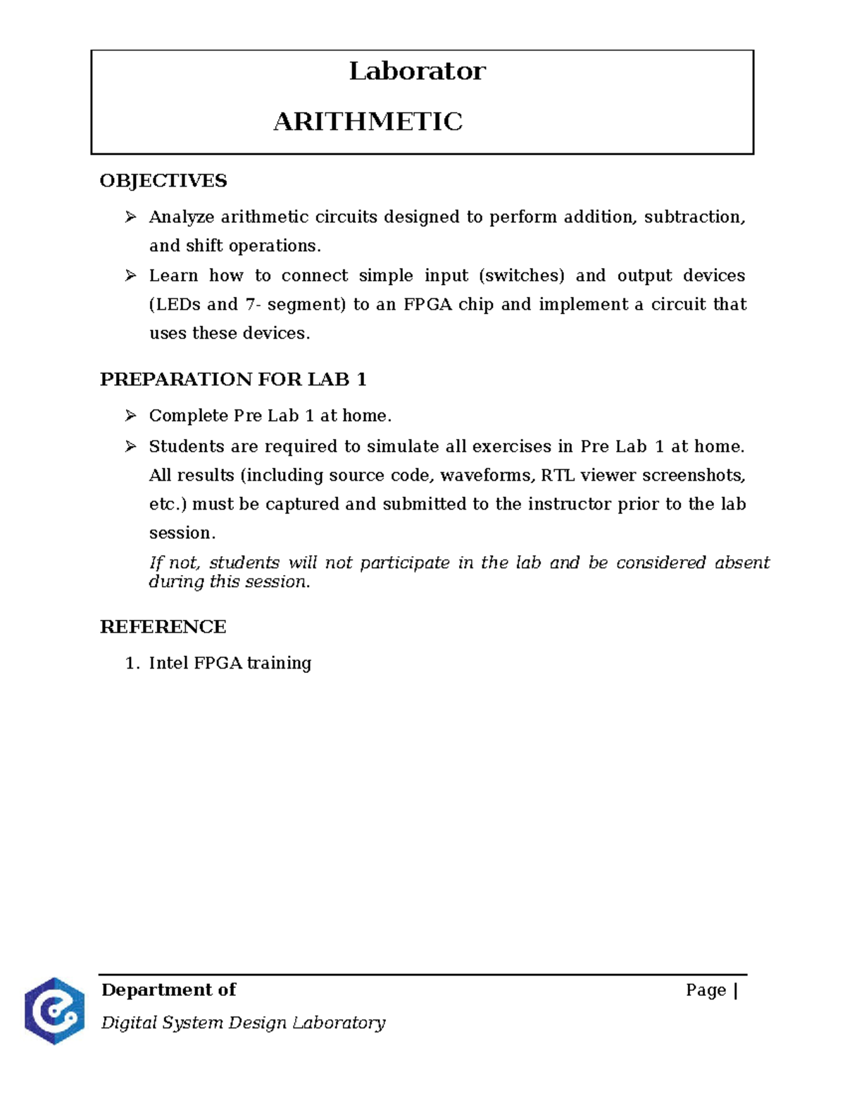 Laboratory 1: Arithmetic Circuits - FPGA Implementation and Analysis ...