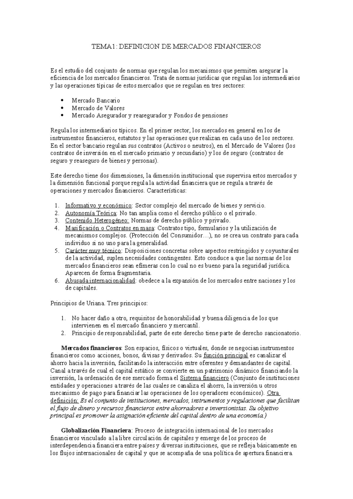 TEMA 1: DEFINICIÓN Y REGULACIÓN DE MERCADOS FINANCIEROS (MER III) - Studocu