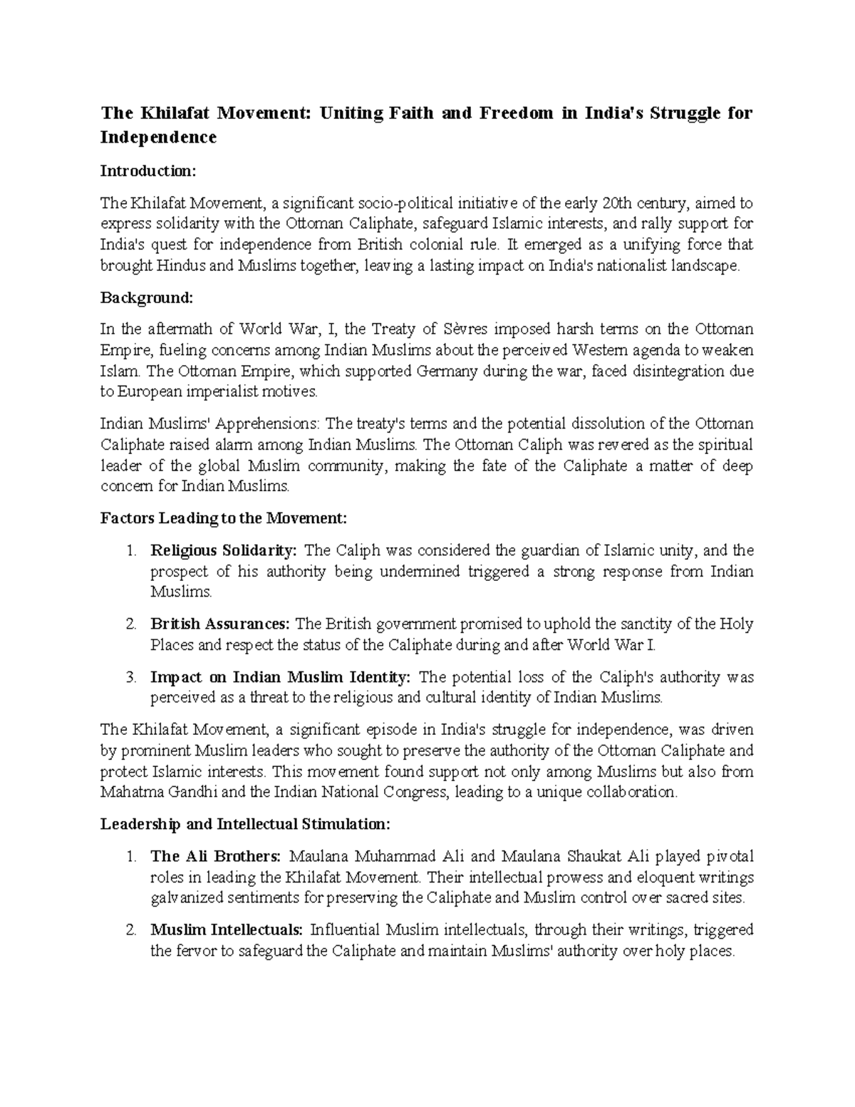 The Khilafat Movement: Faith, Unity, and the Struggle for Independence ...