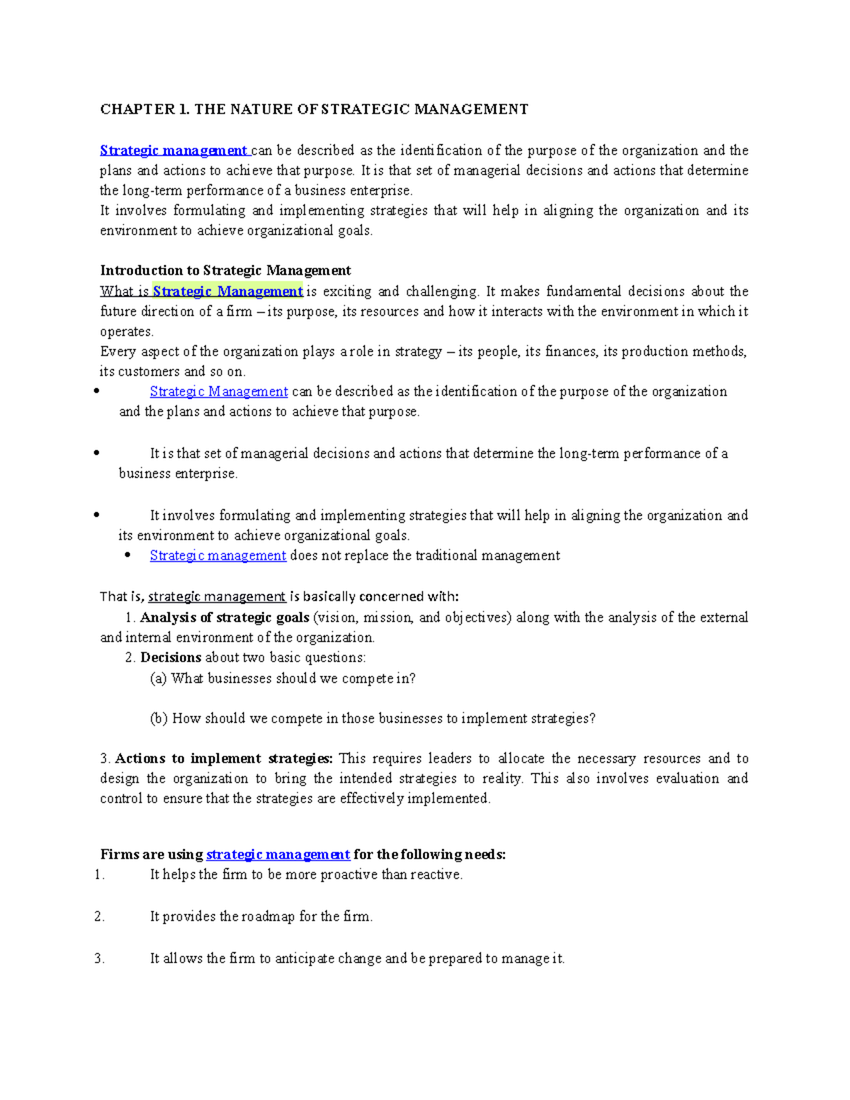 Strategic Management Overview: Key Concepts from Chapters 1-5 - Studocu