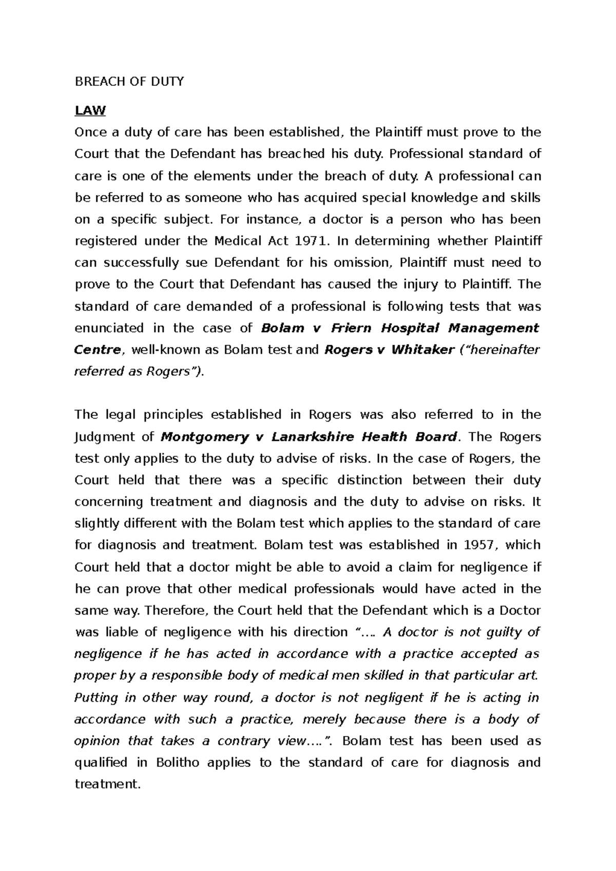 Breach of Duty in Torts Law 1: Understanding Professional Standards ...