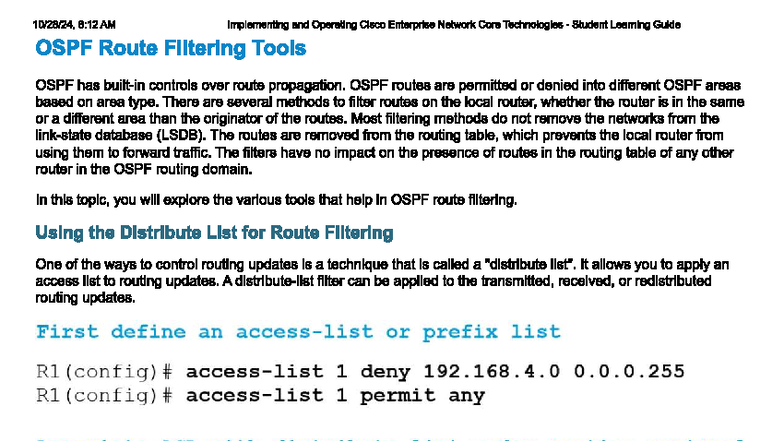 OSPF Route Filtering Techniques: A Student Guide for A SS Networking ...