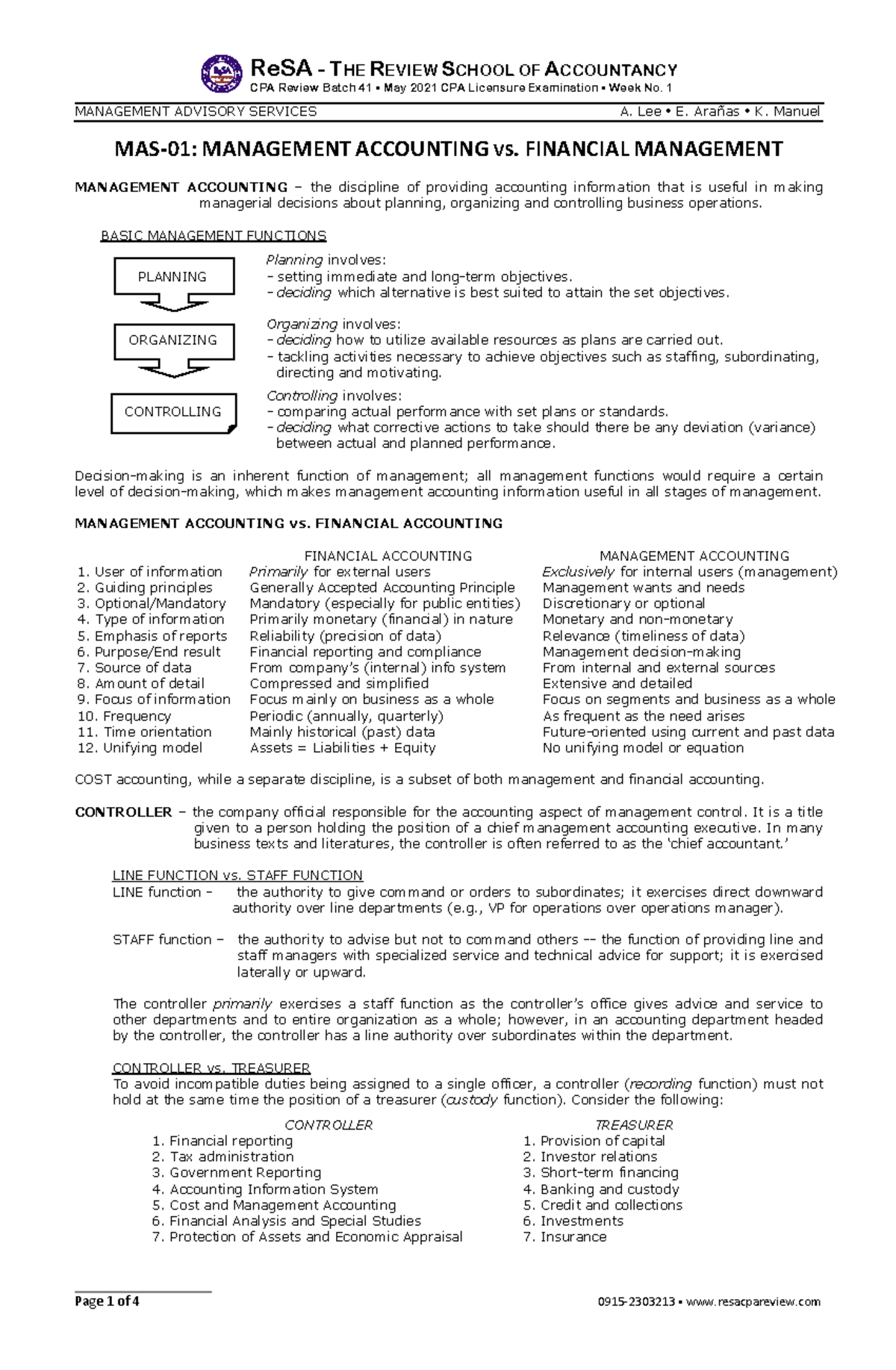 Management Advisory Services (MAS-01) Review Notes: Accounting Insights ...