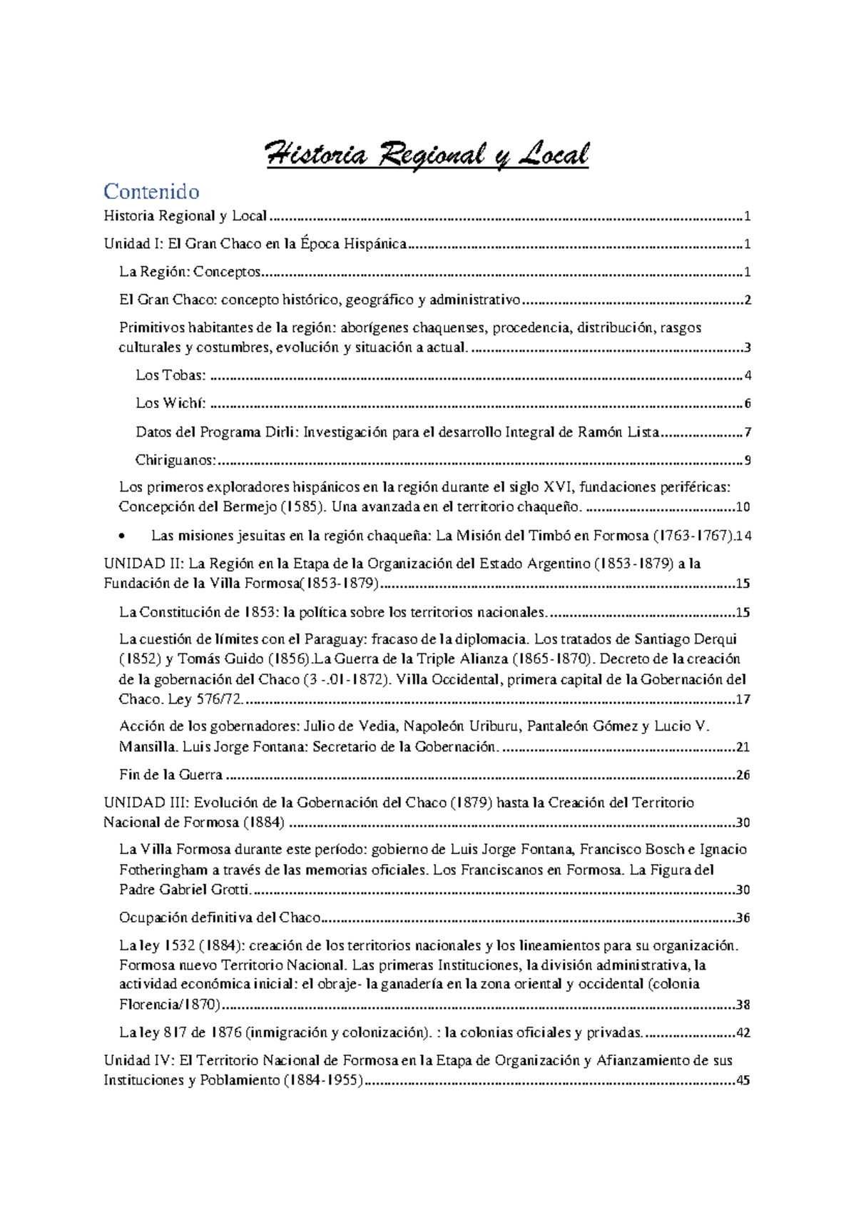 Historia Regional y Local: Estudio del Gran Chaco y Formosa (HIST 101) - Document Preview