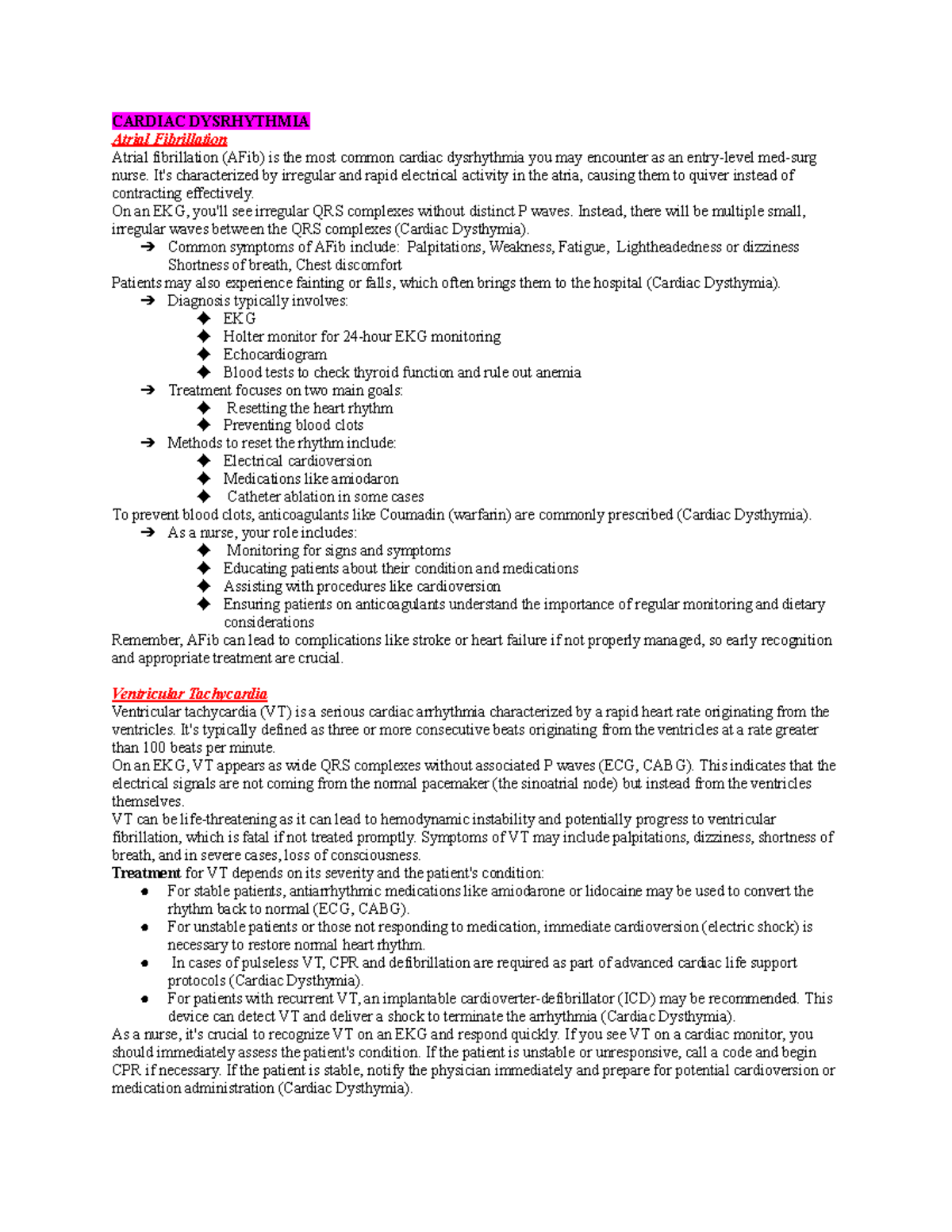 Med Surg Study Guide: Cardiac Unit (NUR 301) - Key Concepts & Disorders ...
