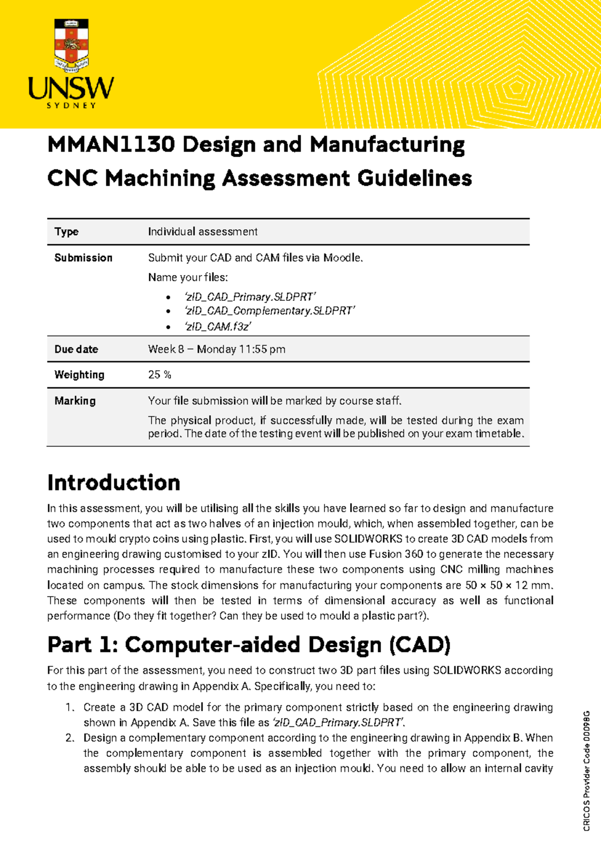 MMAN1130 CNC Machining Assessment: Design & Manufacture Guidelines ...