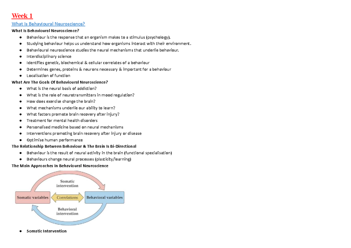 Week 1: Introduction to Behavioural Neuroscience (PSY 101) - Studocu