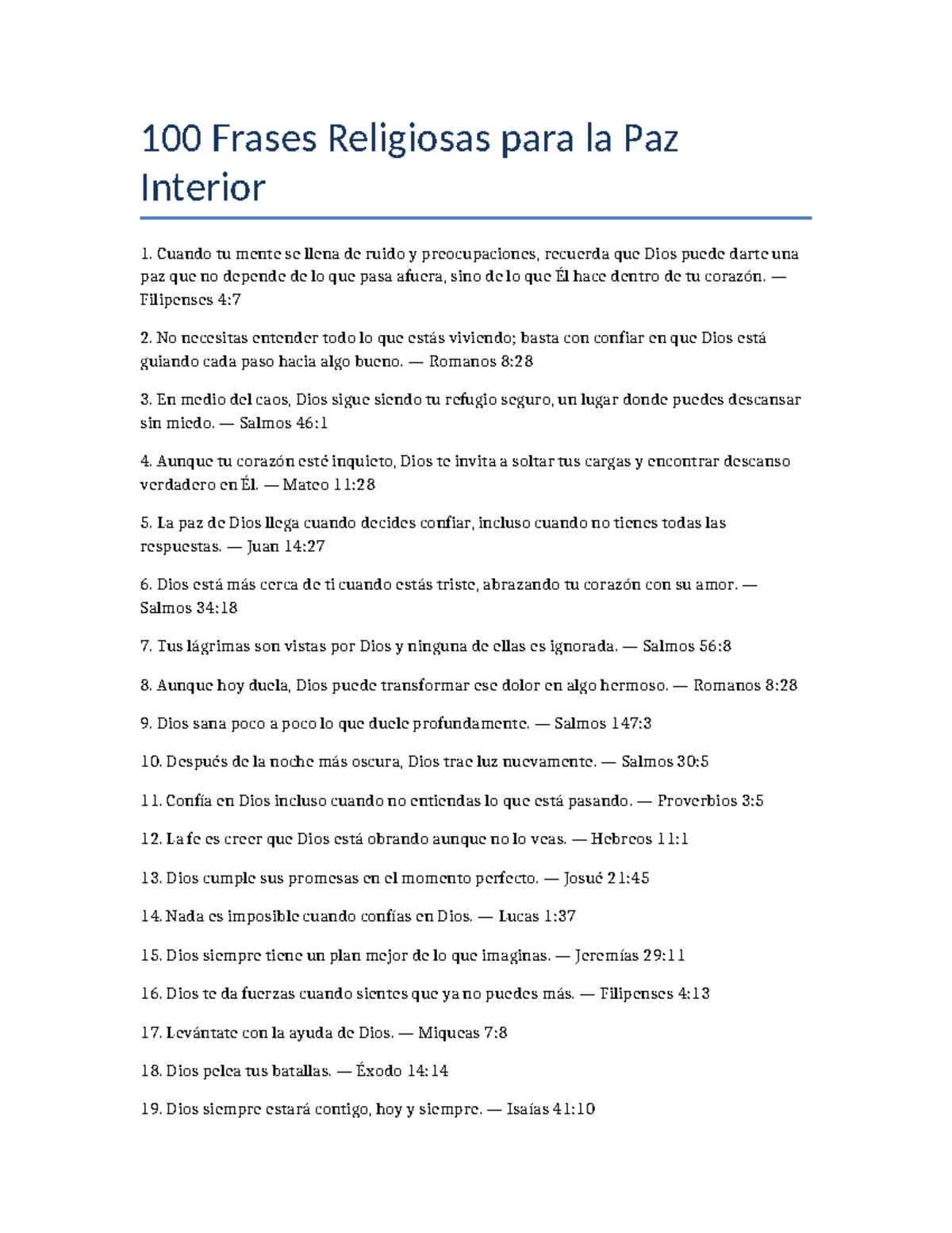 100 Frases Religiosas para Encontrar la Paz Interior - Studocu