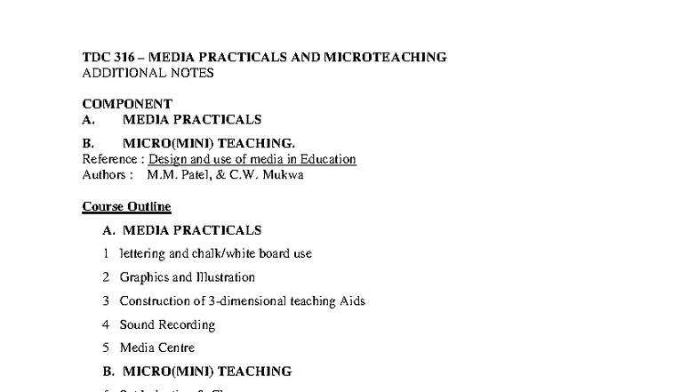 TDC 316 Media Practicals & Microteaching: Additional Notes ...