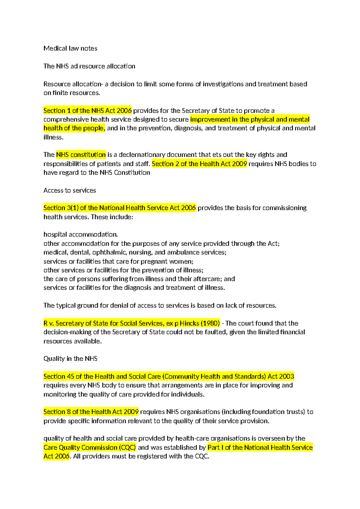 Medical Law Lecture Notes L2: NHS and Resource Allocation - Studocu