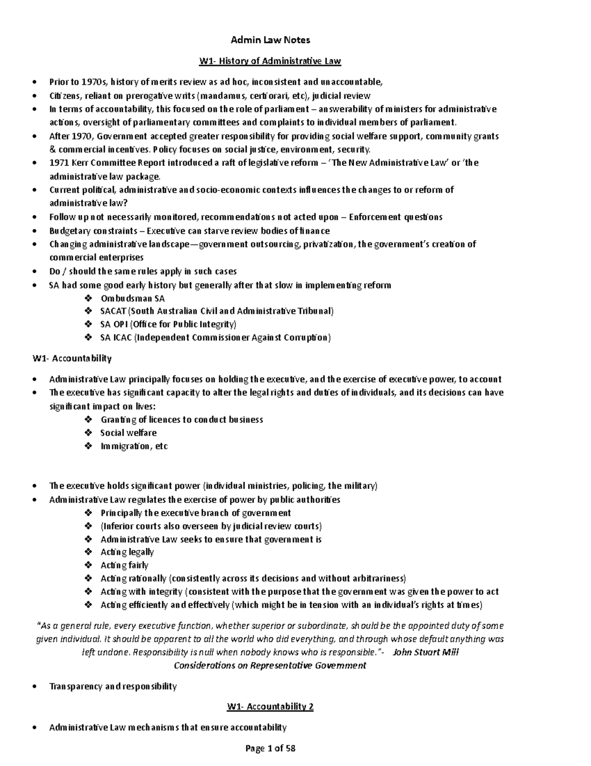 Admin Law W1 & W2: Comprehensive Notes on Accountability & Powers - Studocu