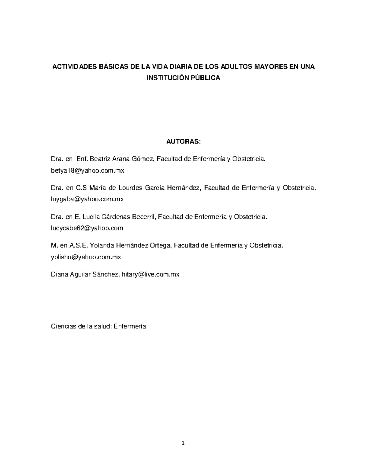 Actividades Básicas de la Vida Diaria en Adultos Mayores: Estudio en ...
