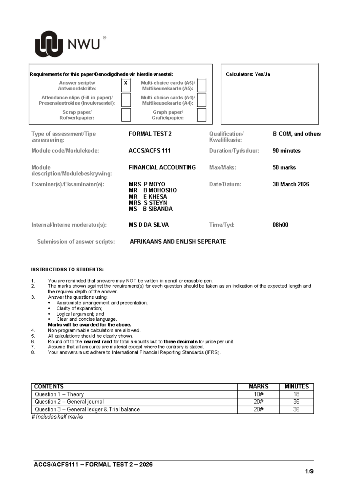 2026 ACCS111 Formal Test 2: Financial Accounting Requirements - Studocu