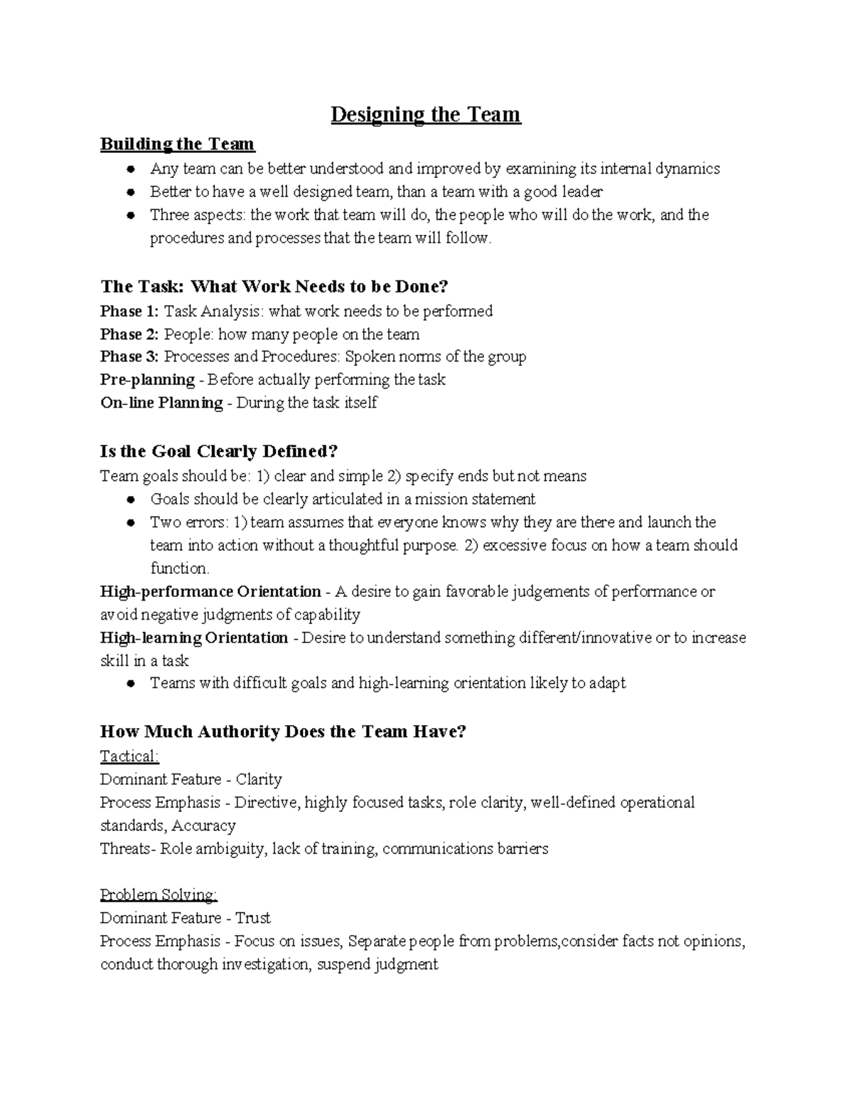 Chapter 4 Notes - Designing the Team Building the Team Any team can be ...