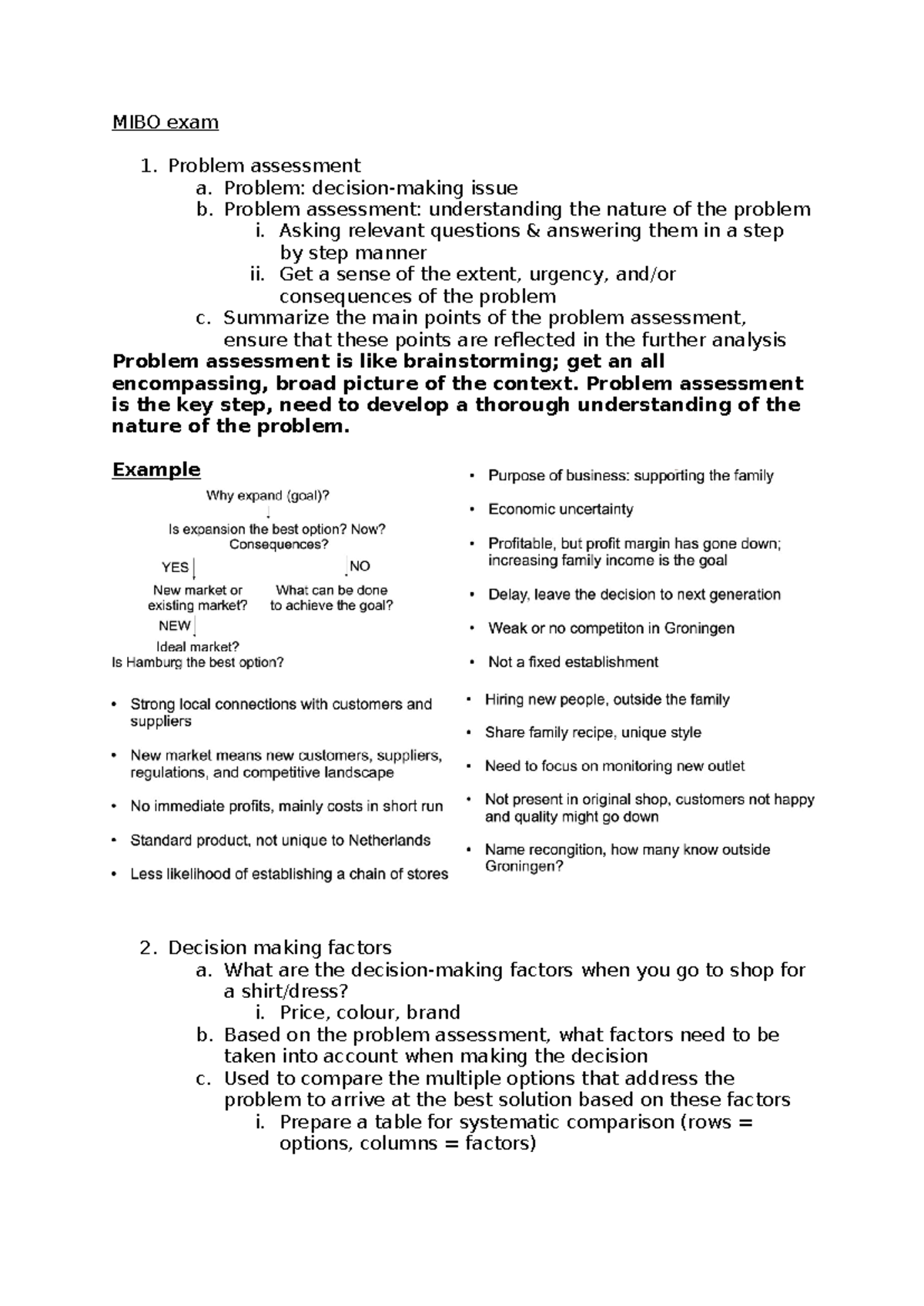 MIBO Exam Study Guide: Key Problem Assessment & Decision Factors ...