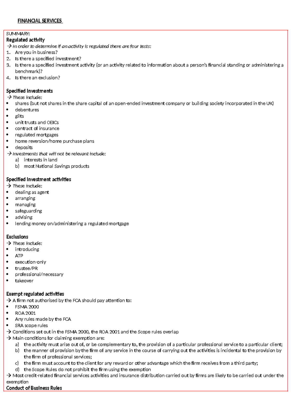 Unit 2 Lecture Notes - Overview of Financial Services and Regulations ...
