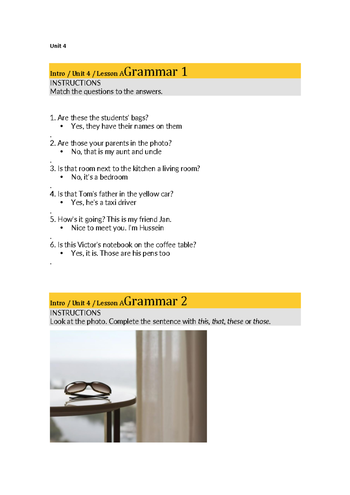 Unit 4 - Grammar and Vocabulary Lessons Overview - MYELT - Studocu
