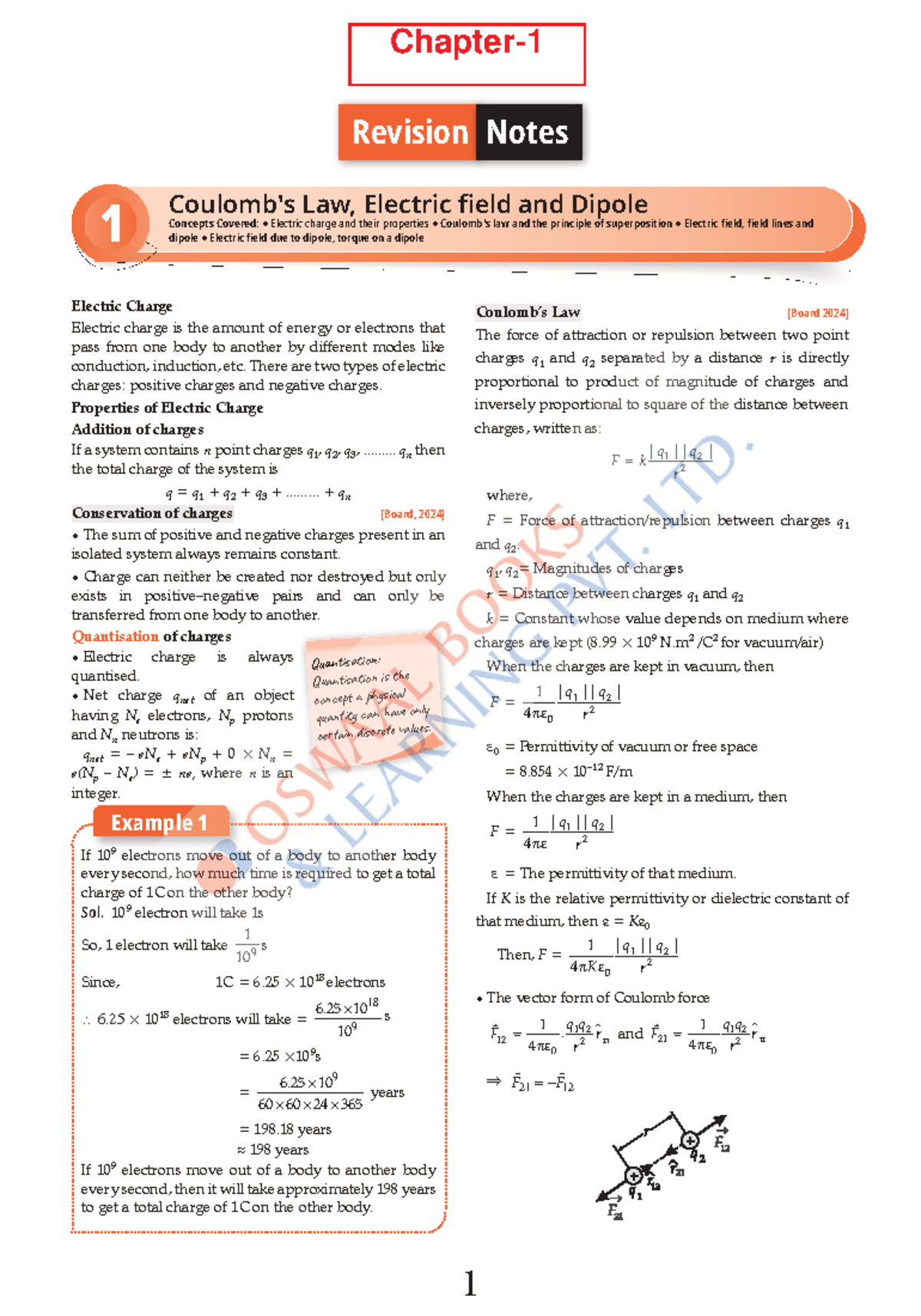 Oswaal CBSE 10 Physics Revision Notes: Electric Fields & Charges ...
